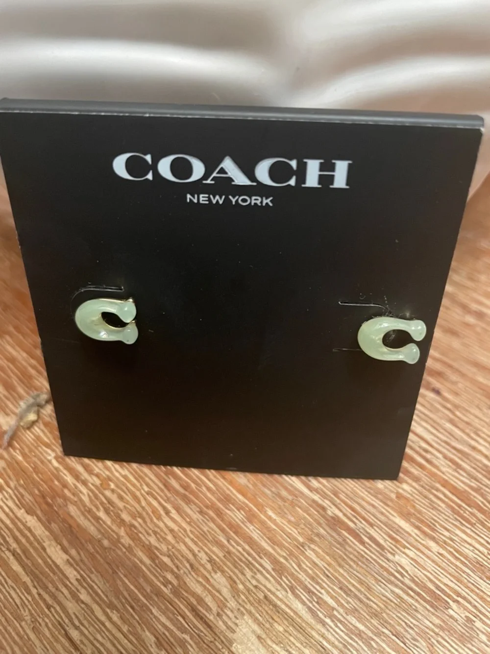 Coach Iridescent C-Shaped Stud Earrings (RETAILS $45) NWT - Picture 4 of 4